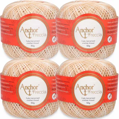 Immagine prodotto di 4 gomitoli di filato "Anchor Freccia" multicolore, taglia 6, composto al 100% da cotone a fibra lunga (colore 09438)