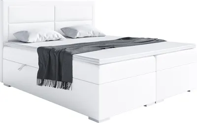 Produktbild von MEBLINI Boxspringbett mit Bettkasten - Gepolstert Doppelbett mit Matratze und Topper - Polsterbett mit Stauraum - Bett mit Kopfteil - Stauraumbett - MERIDA - 180x200 - H4/Weiß Kunstleder