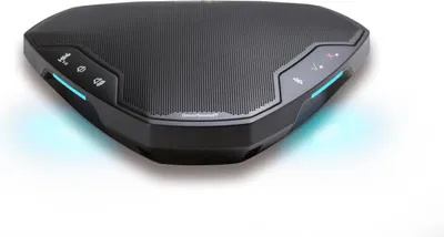 A black Konftel Ego conference system is shown against a white background.