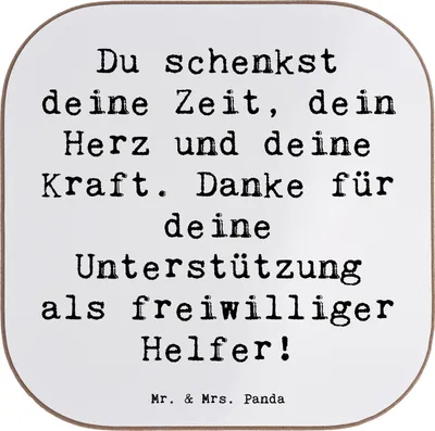 Produktbild von Mr. & Mrs. Panda Untersetzer Tasse Spruch Freiwilliger Dank - Weiß - Geschenk, Teeuntersetzer, Anerkennung, Aufmerksamkeit, Tassenuntersetzer, Bedanken, Coaster, Danke