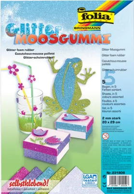 Produktbild von folia Glitter-Moosgummi 200 x 290 mm 5 Blatt sortiert