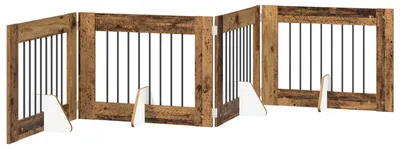 Immagine prodotto di vidaXL Cancello pieghevole per cani con montanti (4 pezzi), legno di recupero, 321 cm
