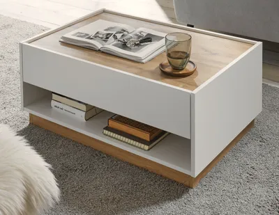 Produktbild von Couchtisch "Center" in weiß und Wotan Eiche, Sofatisch mit Stauraum 90 x 60 cm