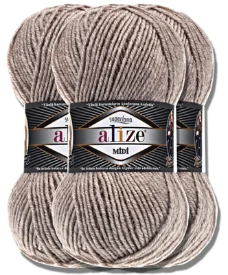 Obrázek produktu pro Alize Superlana Midi, příze, 3 x 100g, unifikovaná barva, vhodná pro háčkování a pletení (207)