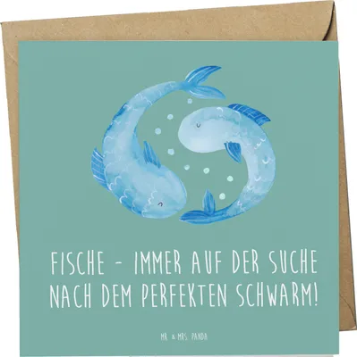 Produktbild von Mr. & Mrs. Panda Glückwunschkarte Fische Schwarm - Meeresbrise - Geschenk, Kreativ, Fischfreunde, Sternzeichen, emotional, Grußkarte, Geschenke, Tierkreiszeichen