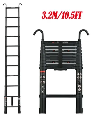 Immagine prodotto di Scala telescopica - Scala domestica in alluminio - Con ganci removibili - Piedini antiscivolo - Capacità di carico 150 kg -  EN131 - Lunghezza 3,2 m