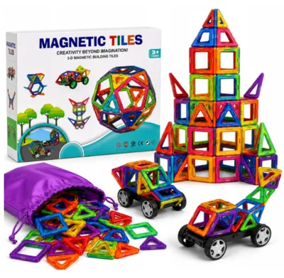 Produktbild von Aluz Magnetische Bausteine 48-teilig mit Rädern, Fahrgestellen und Beutel