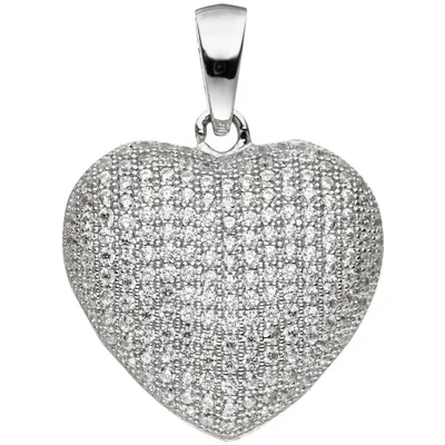 Produktbild von Anhänger Herz mit Zirkonia weiß 925 Silber Halsschmuck Silberanhänger
