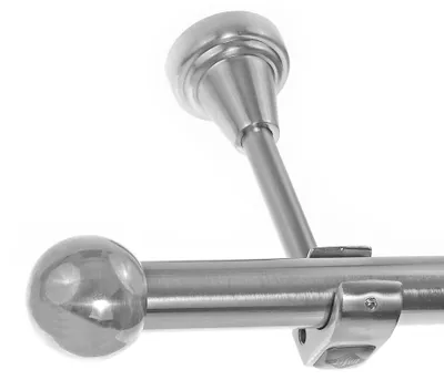 Produktbild von Edelstahl Look Gardinenstange 20mm Wandträger 1-läufig Kugel, Länge wählbar H50 E33 R