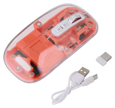 Image de Souris d'ordinateur transparente 2,4 G BT1 BT2 Tri-Mode USB rechargeable, sans fil, Bluetooth avec récepteur pour ordinateur portable, orange
