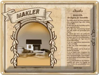 Produktbild von vianmo Blechschild 30x40 cm Makler Experte für Immobilie Beruf Arbeit