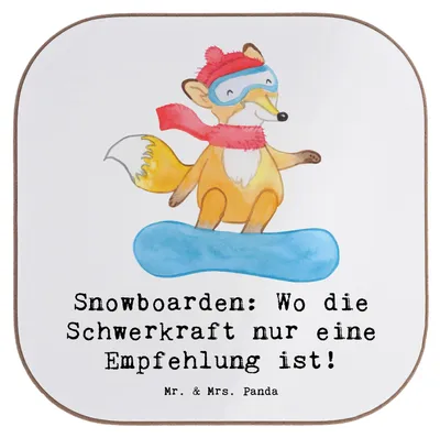 Produktbild von Mr. & Mrs. Panda Untersetzer für Gläser Snowboarden Freiheit - Weiß - Geschenk, Sprünge, Sportart, Sport, Abenteuerlust, Abfahrten, Glas, Tischuntersetzer, unterleger