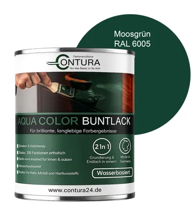 Produktbild von Contura 750ml. Buntlack Lackfarbe Lack Außen Innen Holz Metall Farbe Holzlack Möbellack - Seidenmatt - RAL 6005 Moosgrün