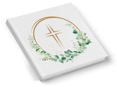 Produktbild von Kleines Gästebuch Eukalyptus Kreuz für Taufe & Kommunion 15 x 15 cm