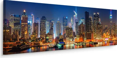 Immagine prodotto di Quadro panoramico su tela architettura 3D New York di notte L. 145 cm x H. 45 cm