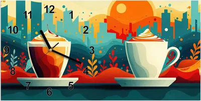 Produktbild von Wanduhr aus Glas mit Motiv Kaffee Am Abend- 60 x 30 cm - inkl. Aufhängesystem