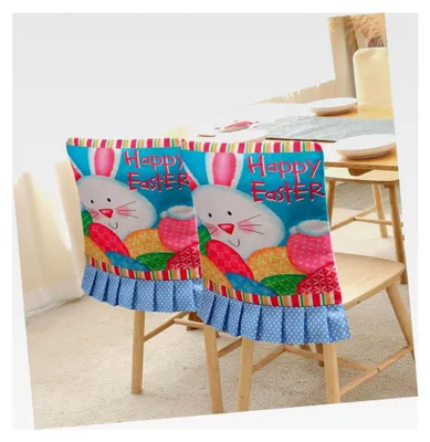 Produktbild von 2 Stück Stuhlhussen mit Osterhasenmotiv für Esszimmerstühle