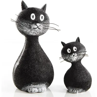 Produktbild von 2 Katzenfiguren schwarz weiß 15 cm + 9 cm - zum Hinstellen