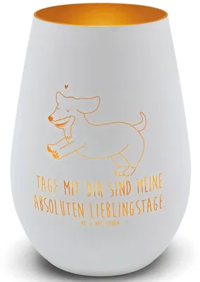 Produktbild von Mr. & Mrs. Panda Glas Windlicht Hund Dackel - Weiß - Geschenk, Herz, Teelichthalter, Outdoor, Sprüche, Laterne, Hunde, Deko