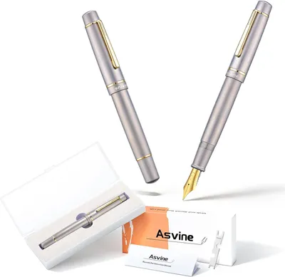 Productafbeelding van Geborsteld titanium zuiger vulpen - #8 extra fijne nib case set