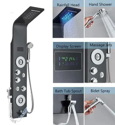 Produktbild von Duschpaneel, LED-Lichtfunktion, Dreifachbedienung, Schwarz 8006
