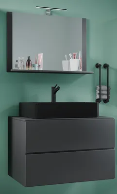 Produktbild von VCM 3-tlg. Waschplatz Waschtisch | Waschbecken Unterschrank Breite 80 cm | Badmöbel Set mit Schubladen Spiegel | Lendas M