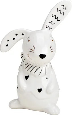 Produktbild von Osterhase weiß & Herzen schwarz Osterdeko Keramik Figur 12 cm
