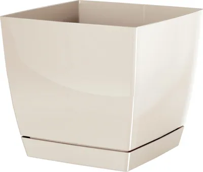 Produktbild von Blumentopf viereckig Coubi mit Untersetzer 24 cm 8,2 Liter glänzend creme