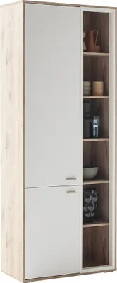 Produktbild von Wohnzimmer-Vitrine mit 78 cm Breite in Eiche und weiß, mit 1 Tür und 6 offenen Fächern - SAGUNTO-05