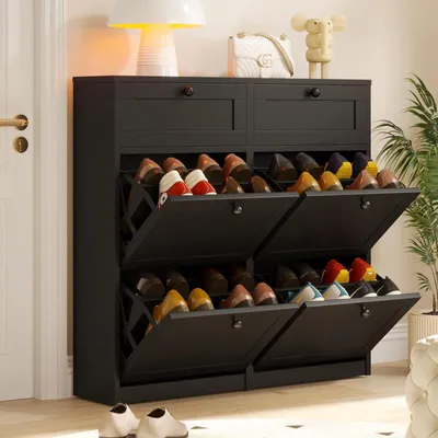 Produktbild von VOWNER Schuhschrank mit 4 Klappen, schmaler Schuhschrank