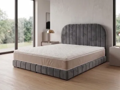 Produktbild von Polsterbett  LEON 3 mit Kopfteil, modernes gepolstertes Bett in 140 x 200 cm Farbe: Grau
