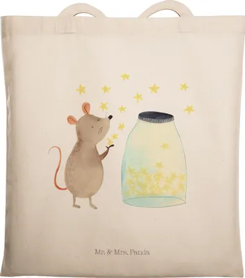 Produktbild von Mr. & Mrs. Panda Tote Bag Maus Sterne - Transparent - Geschenk, Kindergeburtstag, Lustige Sprüche, Geburtstag, Schultasche, Taufe, Stoffbeutel, Einkaufstasche, Tasche