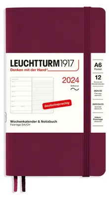 Obrázok produktu pre LEUCHTTURM1917, týždenný kalendár a zápisník Pocket (A6), rok 2024, brožovaná väzba