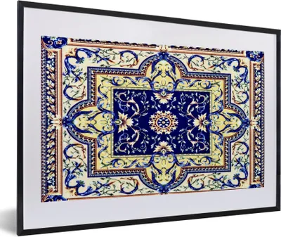 Produktbild von MuchoWow® Gerahmtes Poster Perserteppich - Teppich - Muster - Blau 60x40 cm - Poster mit Schwarzem Bilderrahmen Wandposter Rahmen Foto Bilder - Schlafzimmer - Plakat in Rahmen - Drucken