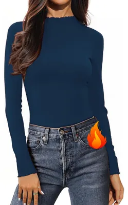 Productafbeelding van Dames Langsleeve T-shirt met turtle neck - Stretch - Donkerblauw