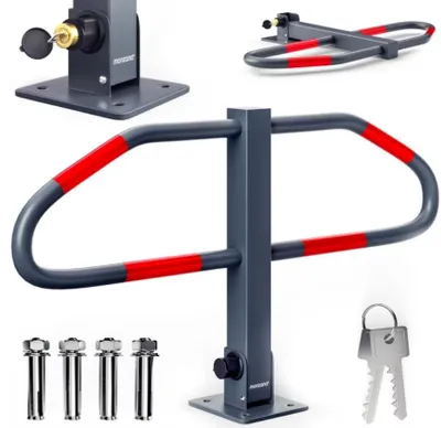 Produktbild von MONZANA® Parkplatzsperre 2 Schlüssel klappbar integriertes Schloss Stahl Robust Parkpfosten Parkplatzbügel Sperrpfosten