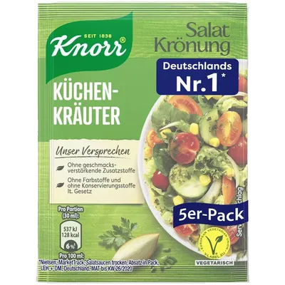 A Knorr salad dressing packet with a salad image.