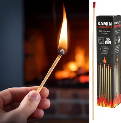 Produktbild von XL Kaminstreichhölzer 50er Pack L20cm 5x21,5x5cm Holz Karton Zündhölzer Streichholz Grillstreichholz Lagerfeuer Kamin