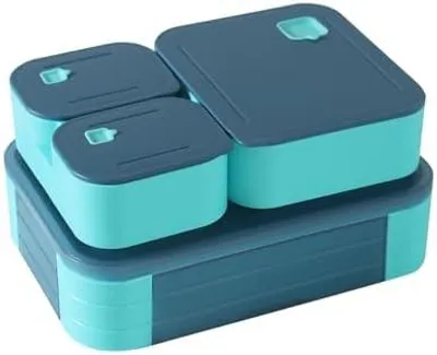 Produktbild von Brotdose mit Fächern - 1100ml Lunchbox Kinder - Auslaufsichere Brotdose Kinder mit Fächern - 3 in 1 Bento Box Brotbox Schule - Stapelbar Snackbox mit Deckel Jausenbox BPA Frei