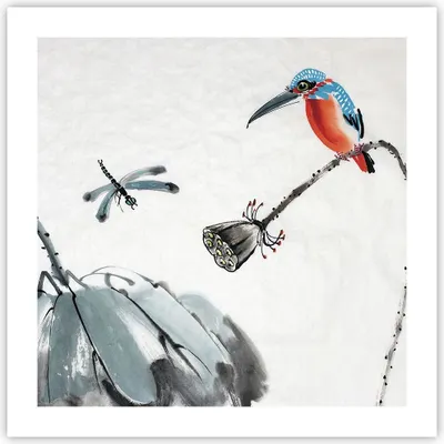 Produktbild von Poster - Poster ohne Rahmen - Libelle Vogel Blume - 50x50 cm - Wand Bild - Wanddeko - Wandbilder - Kunstposter - Wandposter - Bilder - Kunstdruck - Wanddekoration - Wandbild - P2XAC50x50-4361