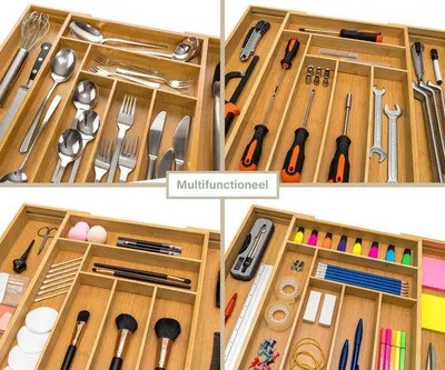 Produktbild von Famanu Besteckkasten 47 cm tief - Verstellbares Aufbewahrungssystem für die Küche - Küchenorganizer - Ausziehbar