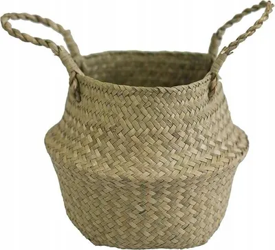 Zdjęcie produktu dla Koszyk bambusowy 37x32 cm z uchwytami – ozdobny kosz do przechowywania