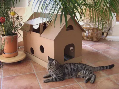 Produktbild von Katzenhaus aus Wellpappe, Katzenkorb, Katzenhöhle, Kartonhaus