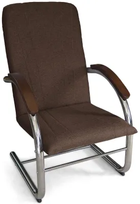 Produktbild von ANMIL Polstersessel FINKA in Braun auf Metallgestell 62 x 70 x 107 cm– Moderner Komfortsessel mit Holzarmlehnen
