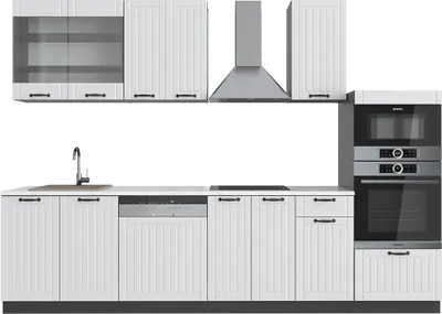 Produktbild von Vicco Küchenzeile Fame-Line, 300 cm mit Hochschrank, ohne Arbeitsplatte, Weiß Landhaus/Anthrazit