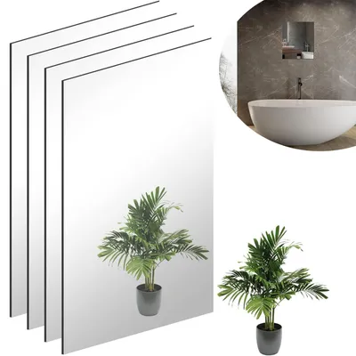 Produktbild von 4 Stück HD Wandspiegel Selbstklebender Glasspiegel, Dekorative Wandspiegel Rahmenlos, für Gäste WC, Badzimmer, Ankleidezimmer