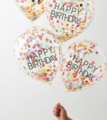 Produktbild von 5 Regenbogen Konfettiballons Birthday 30cm