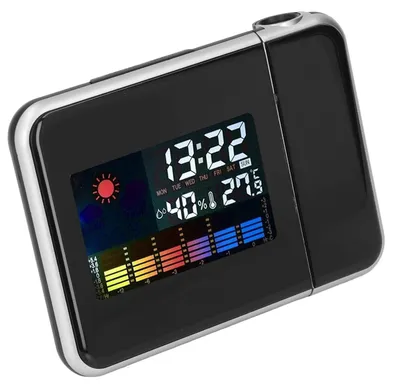 Projektionswecker mit Wetterstation, LCD-Farbdisplay, schwarz, 11,1 x 15,1 cm