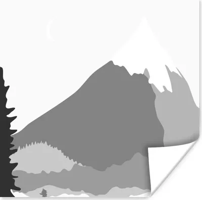 Produktbild von MuchoWow® Poster Illustration - Berg - Schwarz - Weiß 100x100 cm - Babyzimmer