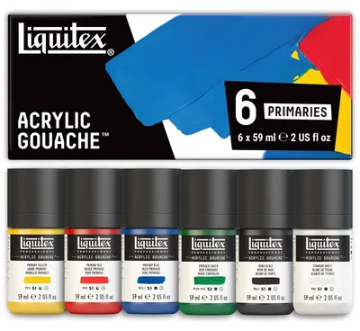 Produktbild von Liquitex 3699323 Proffessional Acrylic Gouache, Primärfarben, Set 6 Flaschen a 59ml – Acrylic Gouach Set, Liquitex Professional Acrylic Gouache Set 6 X 59ml Primärfarben